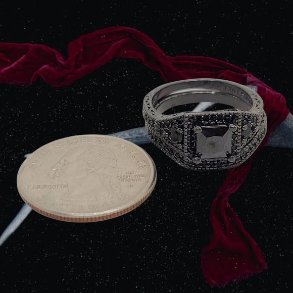 Goth Black Crystal Black Rhodium Wedding Set Size 7 1/2 - Picture 5 of 7